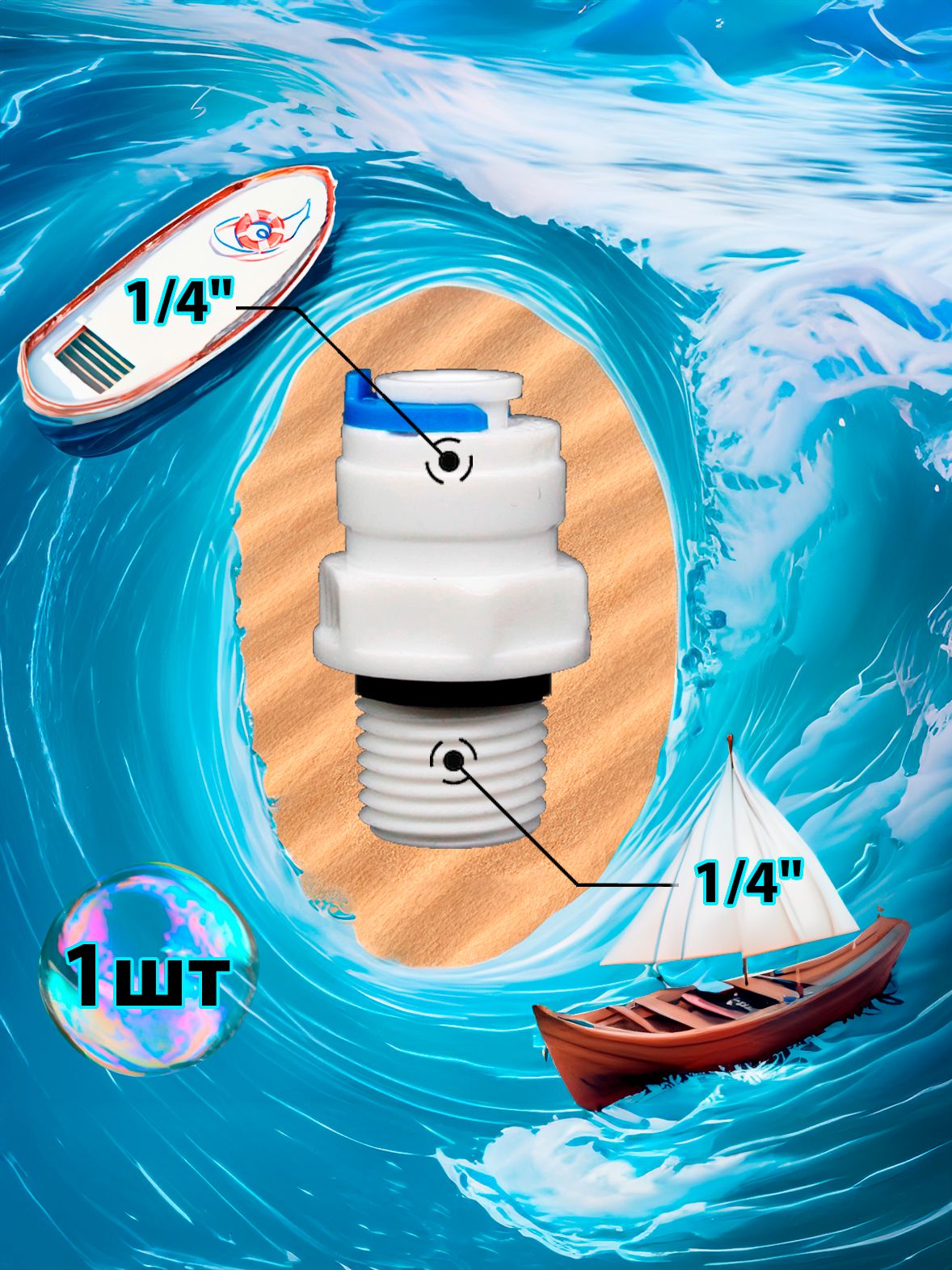 Фитинг переходник прямой 1/4" трубка - 1/4" внешняя резьба картинка №1