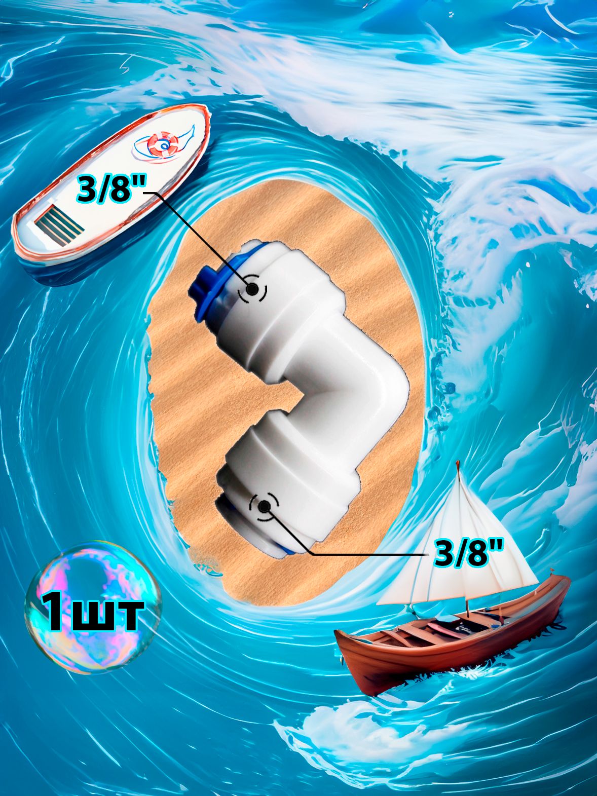 Фитинг переходник Г-образный угловой 3/8" трубка - 3/8" трубка картинка №1