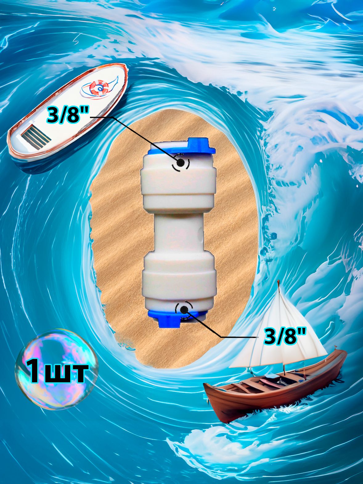 Фитинг переходник прямой 3/8" трубка - 3/8" трубка картинка №1