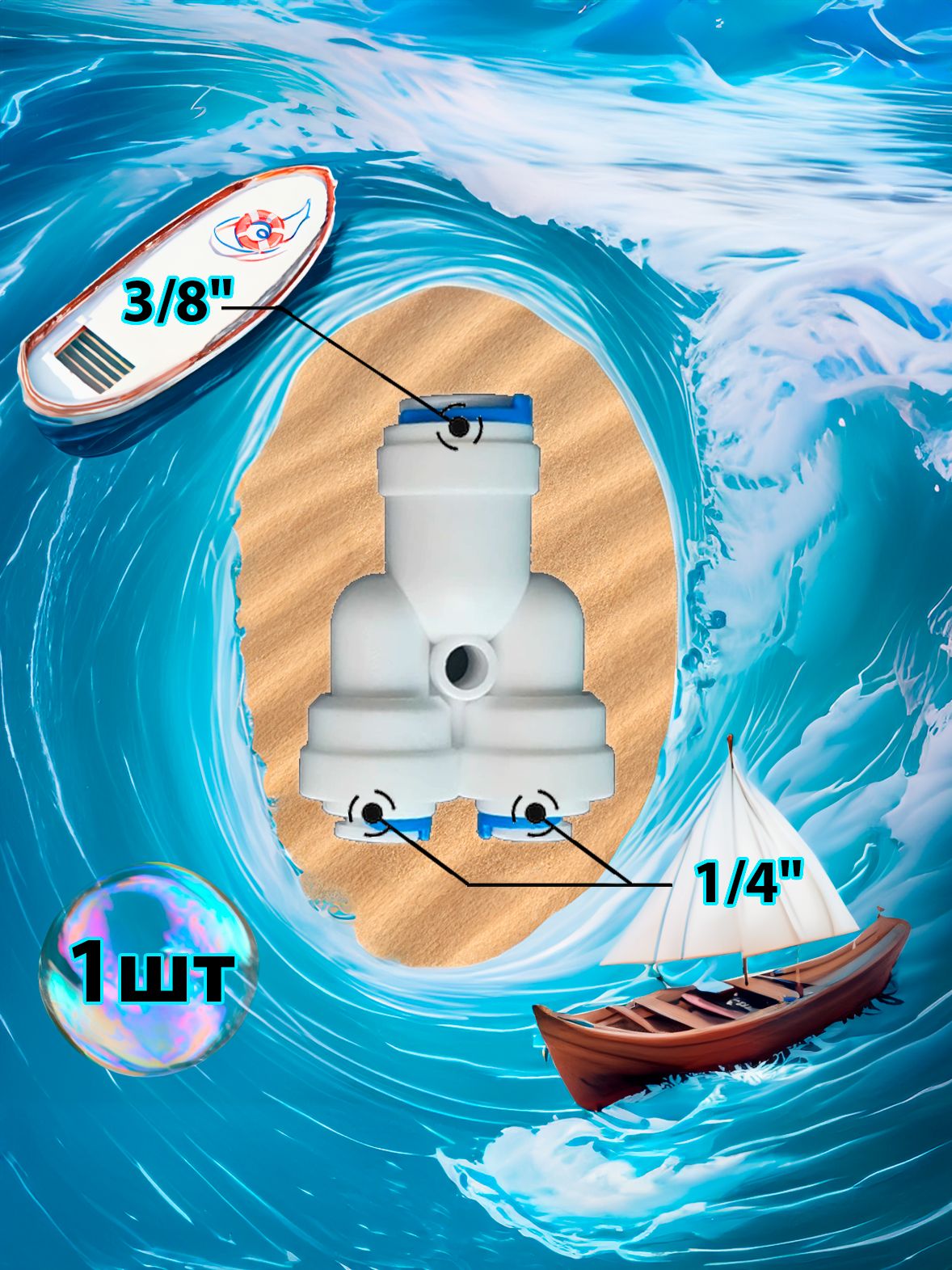 Фитинг тройник Y-образный 1/4"-3/8"-1/4" трубки картинка №1