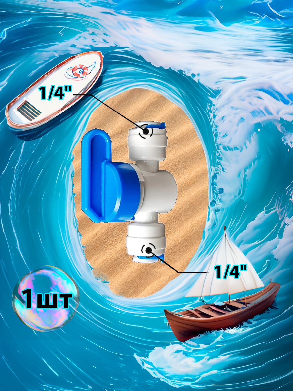 Кран переходник прямой 1/4" трубка - 1/4" трубка картинка №1