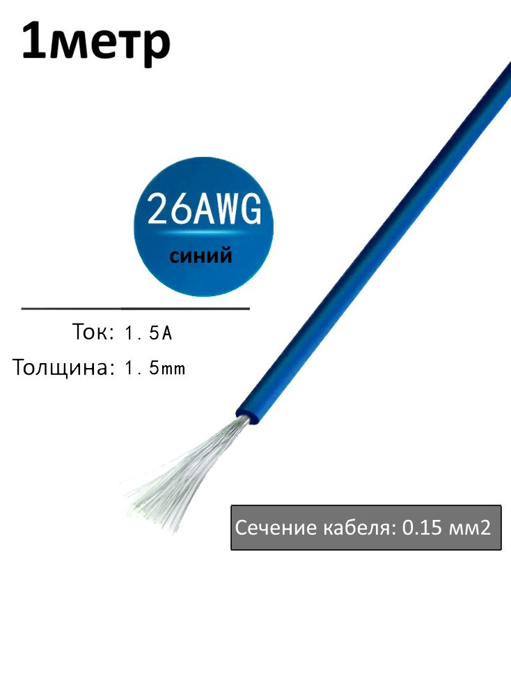 Провод электрический 26AWG, 0.15 кв.мм синий многожильный картинка №1
