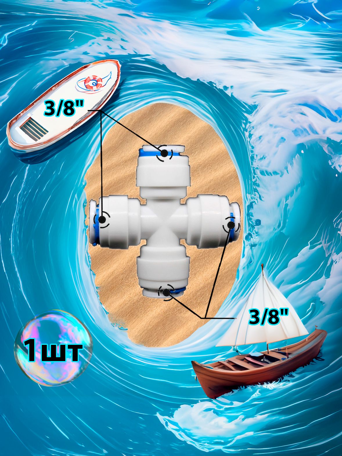 Фитинг крестовина X-образная 3/8"-3/8"-3/8"-3/8" трубки картинка №1