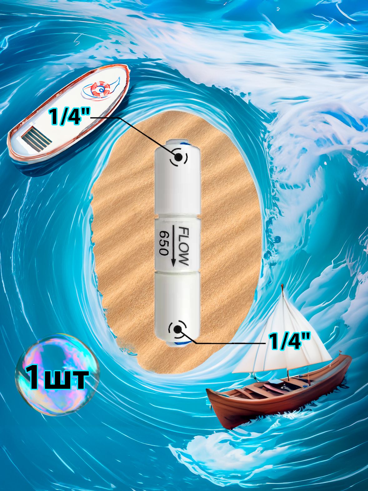 Ограничитель потока flow 650мл 1/4" трубка - 1/4" трубка картинка №1