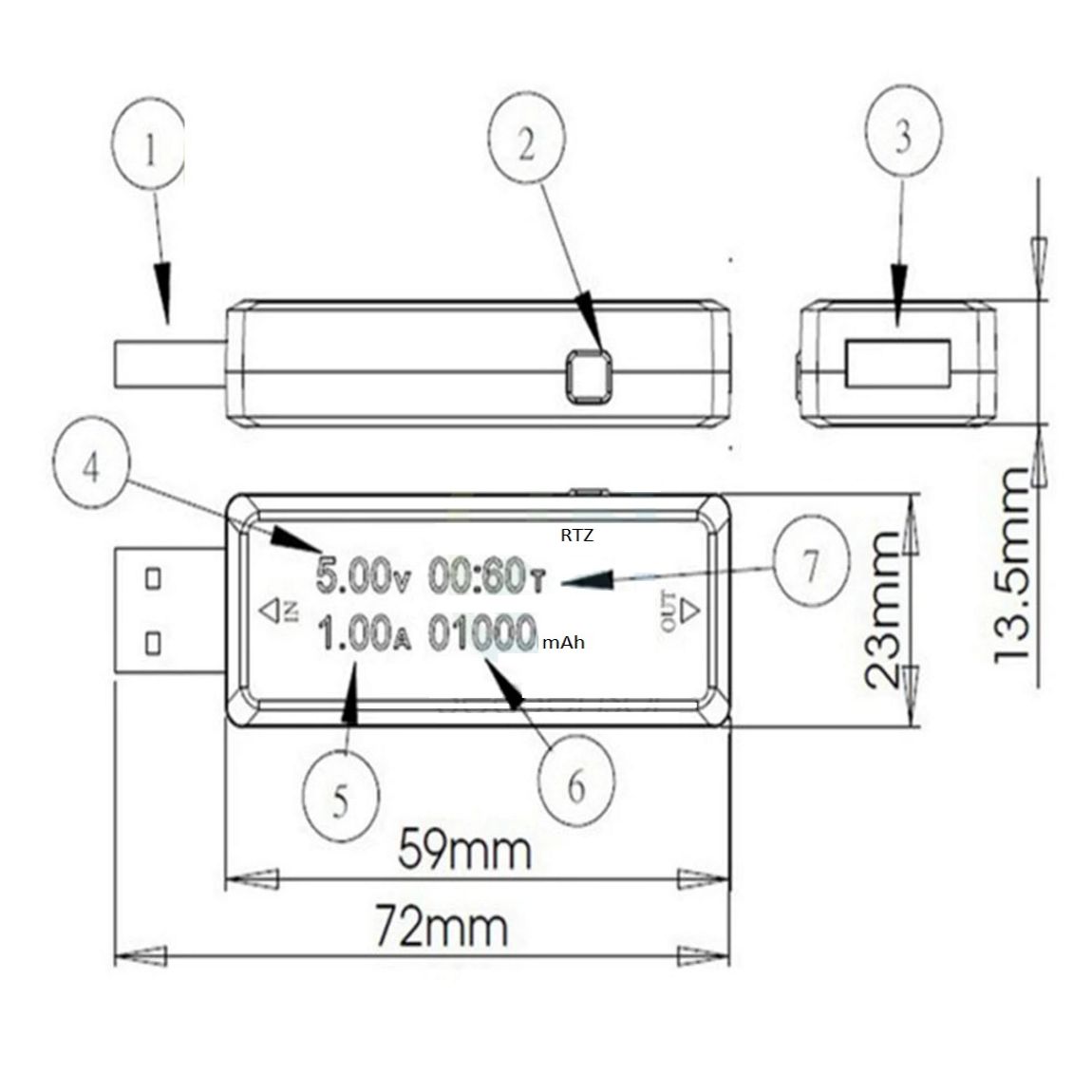 USB тестер KEWEISI KWS-V21 измерение тока потребления, напряжения, ёмкости картинка №2