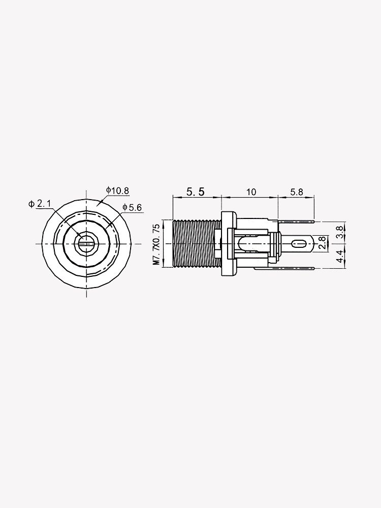 Разъем питания гнездо DC025M 5.5 x 2.1 12VDC/5A под пайку картинка №2