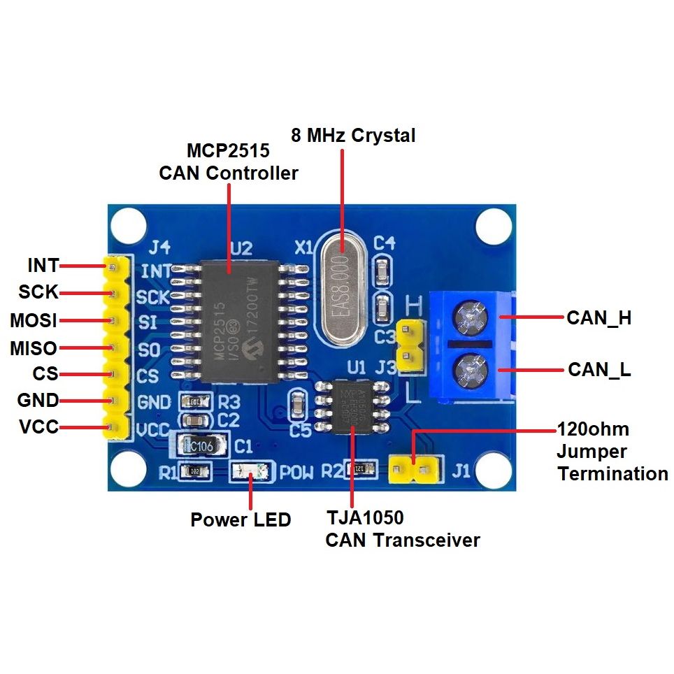 MCP2515 TJA1050 CAN Bus модуль приемника SPI для Arduino картинка №2