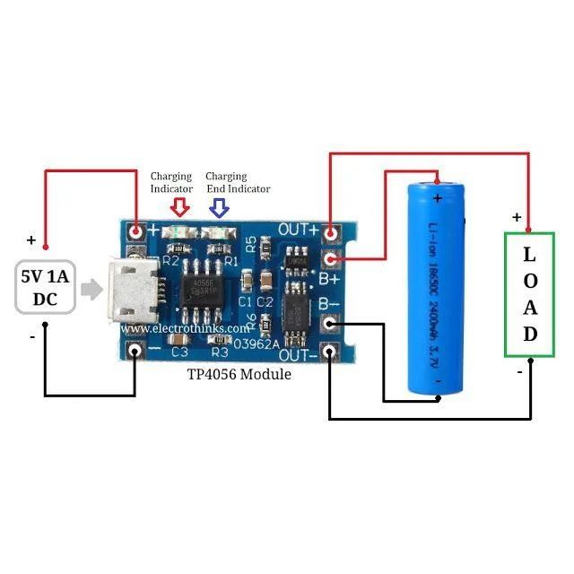 Модуль зарядки TP4056 USB Type-C с защитой (зарядное устройство li-ion аккумуляторов 18650) картинка №2